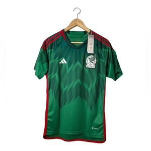 New Men’s Adidas 2022-23 Mexico Home Soccer Jersey in Green/Red AeroReady Small